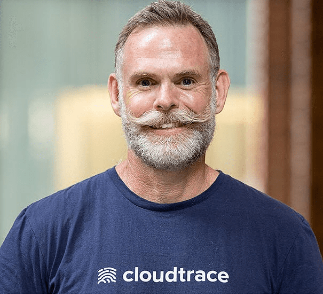The CEO of Cloudtrace in company t-shirt